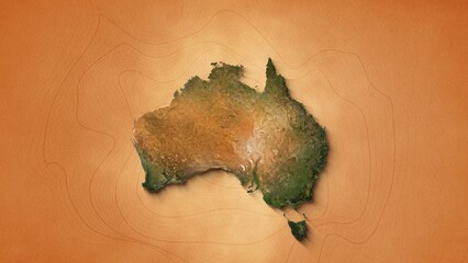 A realistic map of Australia. Brown vintage background 4k	

