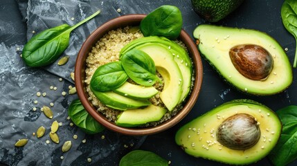 vibrant detox salad bowl featuring quinoa, avocado, and fresh greens, clean eating concept