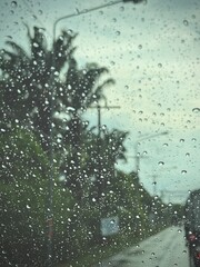 rain drop on glass of car 