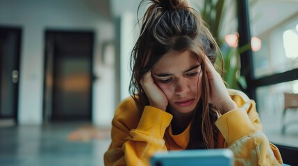 A somber image depicting teenage depression influenced by social media, showcasing a despondent adolescent grappling with self-harm and suicidal thoughts due to cyberbullying.