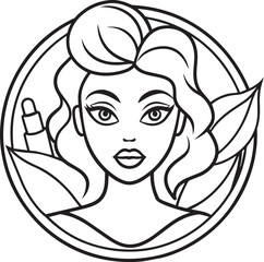 Beautiful woman face. Vector illustration in black and white colors.