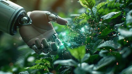 Smart farming with futuristic agriculture technology concept, with mesh of community network with use artificial intelligence, 5g, machine learning mixed reality. Generative AI.