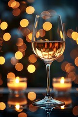 A glass of wine with candles in the background, AI