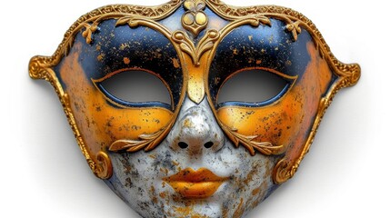 Elegant Venetian Mask Isolated on White Background, Detailed Carnival Masquerade