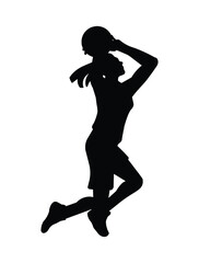 Girls' silhouettes of women's basketball players standing with the ball, running, jumping, throwing, shooting, passing the ball