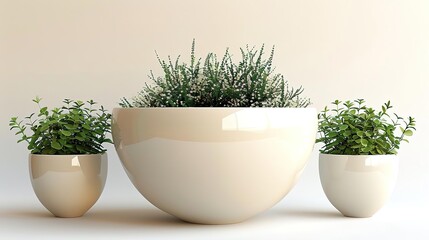 Photo of three ceramic pots on a white background
