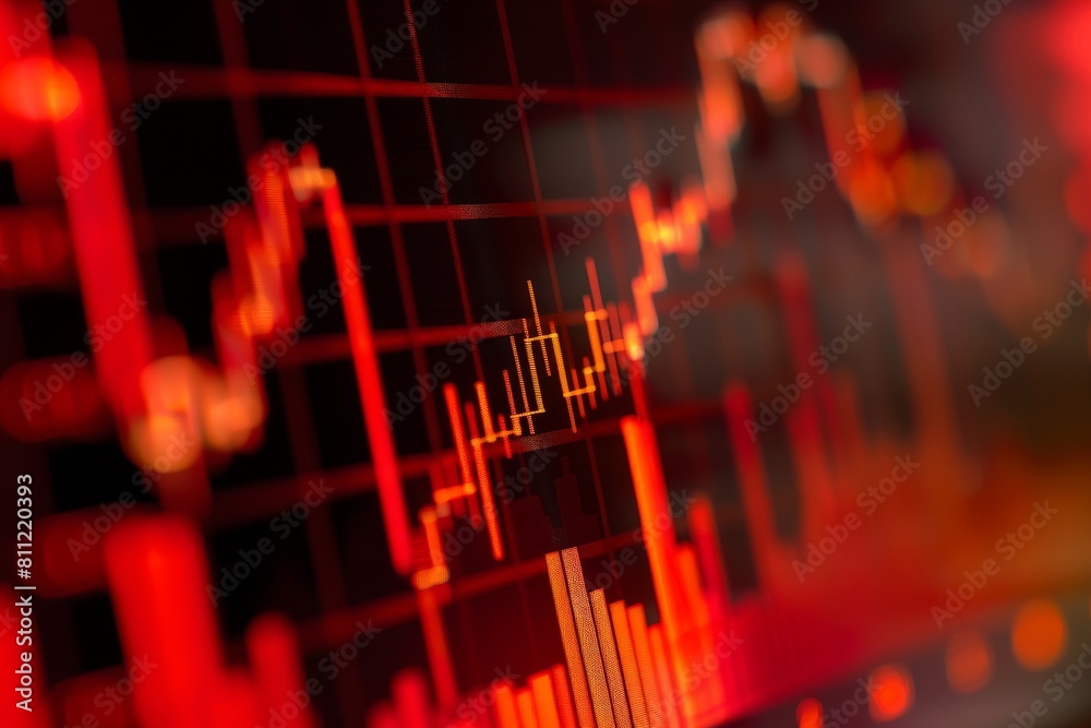 Poster detailed view of a stock chart displayed on a computer screen, showing the fluctuations in trading v