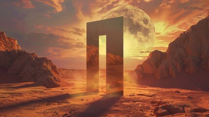 Conceptual 3D artwork of an open door in an expansive desert setting, signifying the threshold to new possibilities and adventures