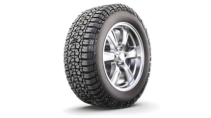 Single Car Tire on White Background, New Auto Wheel, Vehicle Safety Concept. Premium Rubber Material, Automotive Industry Representation. AI