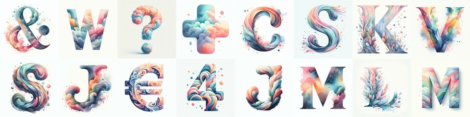 Naklejka premium Watercolor pastel Lettering Typeface. AI generated illustration