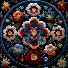 a close up of a decorative piece of cloth with flowers