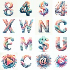 Watercolor pastel Lettering Typeface. AI generated illustration