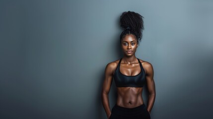 Obraz premium Attractive black woman with a fashionable hairstyle in stylish sportswear. Fashion and beauty, active lifestyle and sports.