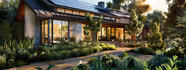 Fototapeta premium Green Energy Living: Solar-Powered Residential Oasis