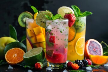 Refreshing Tropical Fruit Cocktails with Citrus and Berries