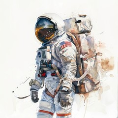 Watercolor of Astronaut Exploring the Vast Cosmos