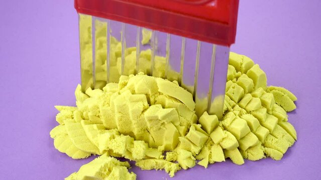 Very Satisfying and Relaxing Kinetic Sand ASMR video. Cutting anti stress macro close up colorful Kinetic Sand with a Knife. ASMR sounds.