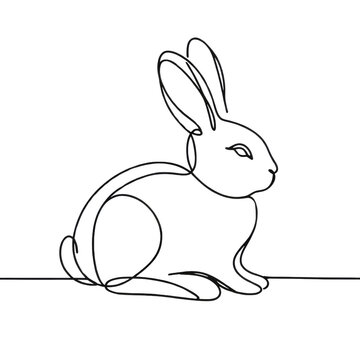 recommend clip art: Minimalist rabbit line art. Illustration on a transparent background.