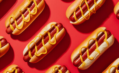 Festive Arrangement of Mustard-Topped Hot Dogs