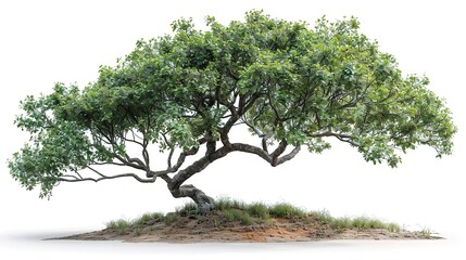 Photo of a large, old tree with a thick trunk and gnarled branches. The tree is covered in lush green leaves.