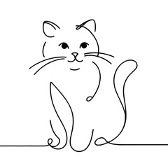 Minimalist cat line art. Illustration on a transparent background.