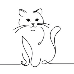 Naklejka premium Minimalist cat line art. Illustration on a transparent background.