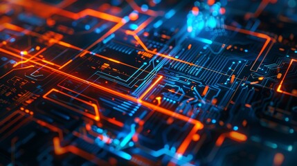 Obraz premium Abstract background in blue and orange colors of network patchcords. Technology and communications.