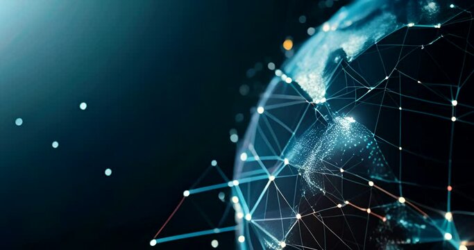 Big data, circle and dots on world for connection or digital infrastructure, global networking and community for innovation. Futuristic technology, interconnected and design for iot globalization.