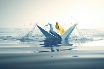 A paper boat gently floats on the calm surface of a body of water