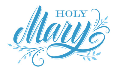 Saint Marie, hand drawn calligraphic letters with floral decoration elements.Vector illustration