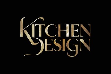 A black background with a gold logo that says kitchen design, AI