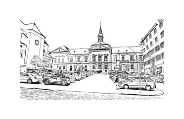 city of Brno Czech Republic. Hand drawn sketch illustration in vector.