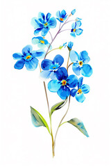 there is a painting of a bunch of blue flowers on a white background