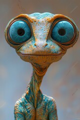 The 3D rendered gecko on an isolated pastel yellow background has cheerful blue bulging eyes and a friendly happy expression on its face making it an ideal image for a variety of commercial uses