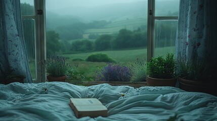  lush green field, rolling hills