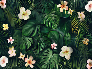 Create stunning digital prints with a tropical foliage art background featuring palm trees, floral designs, and lush leaves.