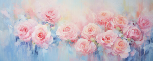 illustration of a fine pastel colored rose painting on blue background