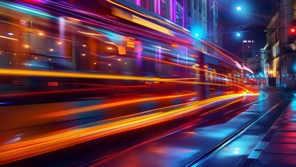 Obraz premium Quick car speeding through city at night with blurred lights streaking. Concept Car Photography, Nighttime Cityscape, Blurred Lights, Urban Speed, Motion Photography