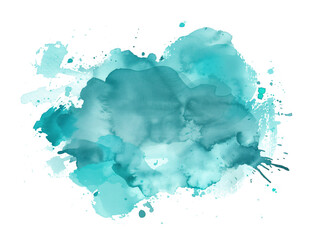 Abstract and artistic grayish cyan watercolor splash on white background.