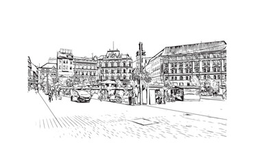 city of Brno Czech Republic. Hand drawn sketch illustration in vector.