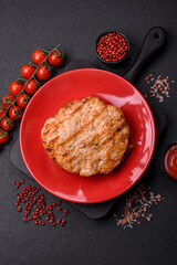 Delicious juicy turkey or chicken steak with salt, spices and herbs