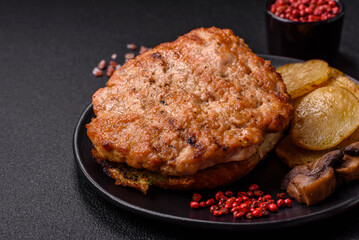 Delicious juicy turkey or chicken steak with salt, spices and herbs