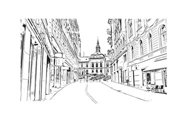 city of Brno Czech Republic. Hand drawn sketch illustration in vector.