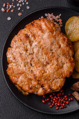 Delicious juicy turkey or chicken steak with salt, spices and herbs