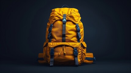 Yellow backpack isolated on back background, perfect for school, travel, or adventure