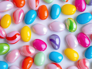 Vibrant Candy and Office Supplies Arranged on Wooden Background to Complement Letter Colors