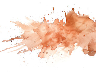 Watercolor peach splash and brown texture on white background, forming a stunning artistic design.