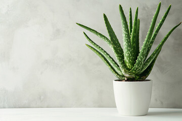 Aloe vera in pot on white table
