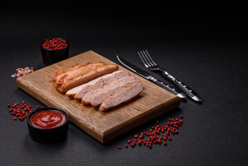 Delicious juicy turkey or chicken steak with salt, spices and herbs