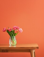 Fototapeta premium Contemporary Charm: Tulip Bouquet in Glass Vase